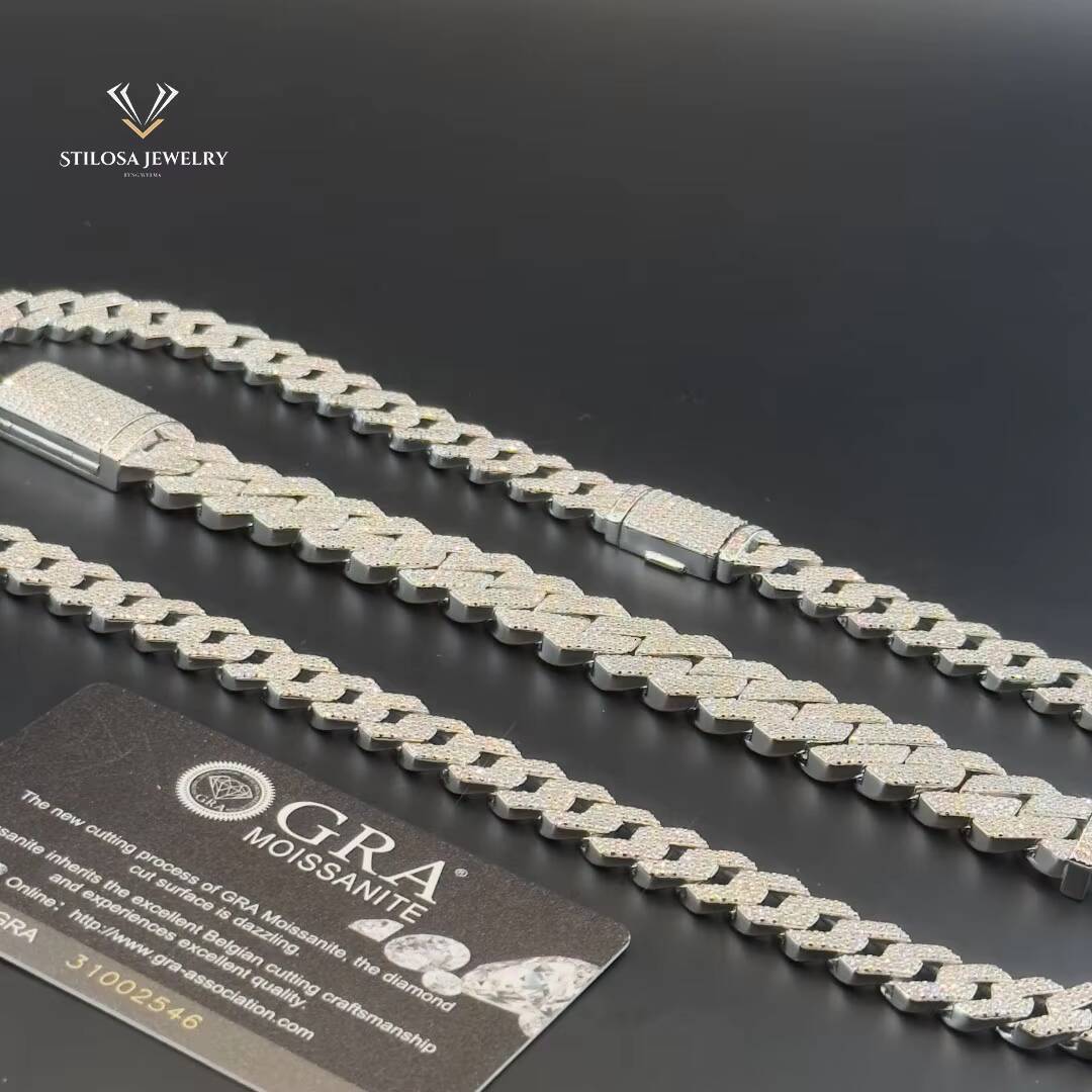 Hip Hop Necklace16 18 20 22 24 Inches 12mm Moissanite Necklace Hip Hop Jewelry Miami Cuban Chain 925 Silver Fashion Jewelry