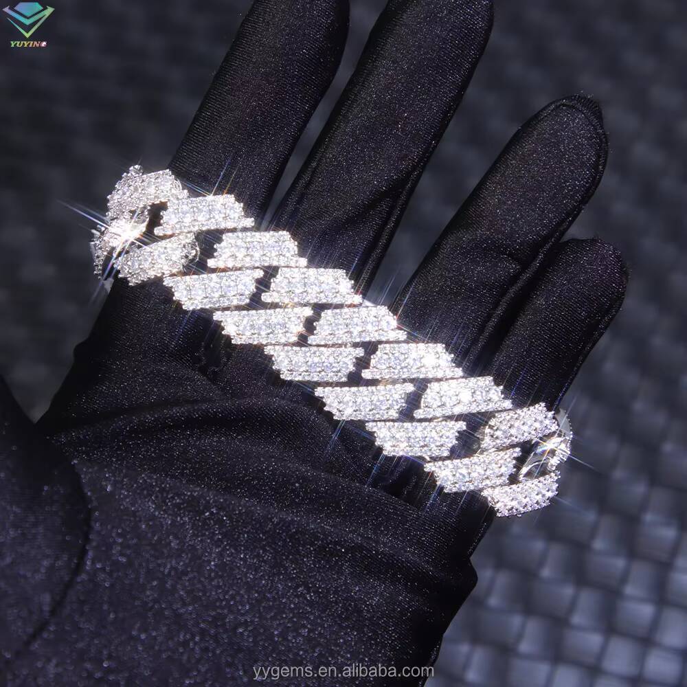 14k White/yellow/rose Gold Plated Cuban Chain 20mm 3rows S925 Silver Iced Out Bling Moissanite Cuban Link Chain Necklace