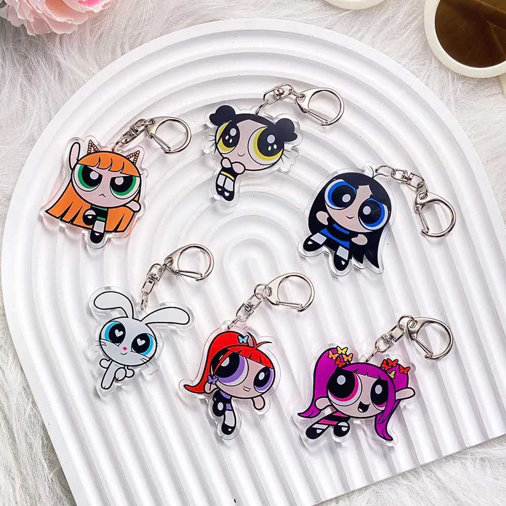 Anime The Powerpuff Girls Blossom Season Acrylic Keychain Accessories Cartoon Bag Charm Cute Backpack Pendant Gifts For Friends G250802