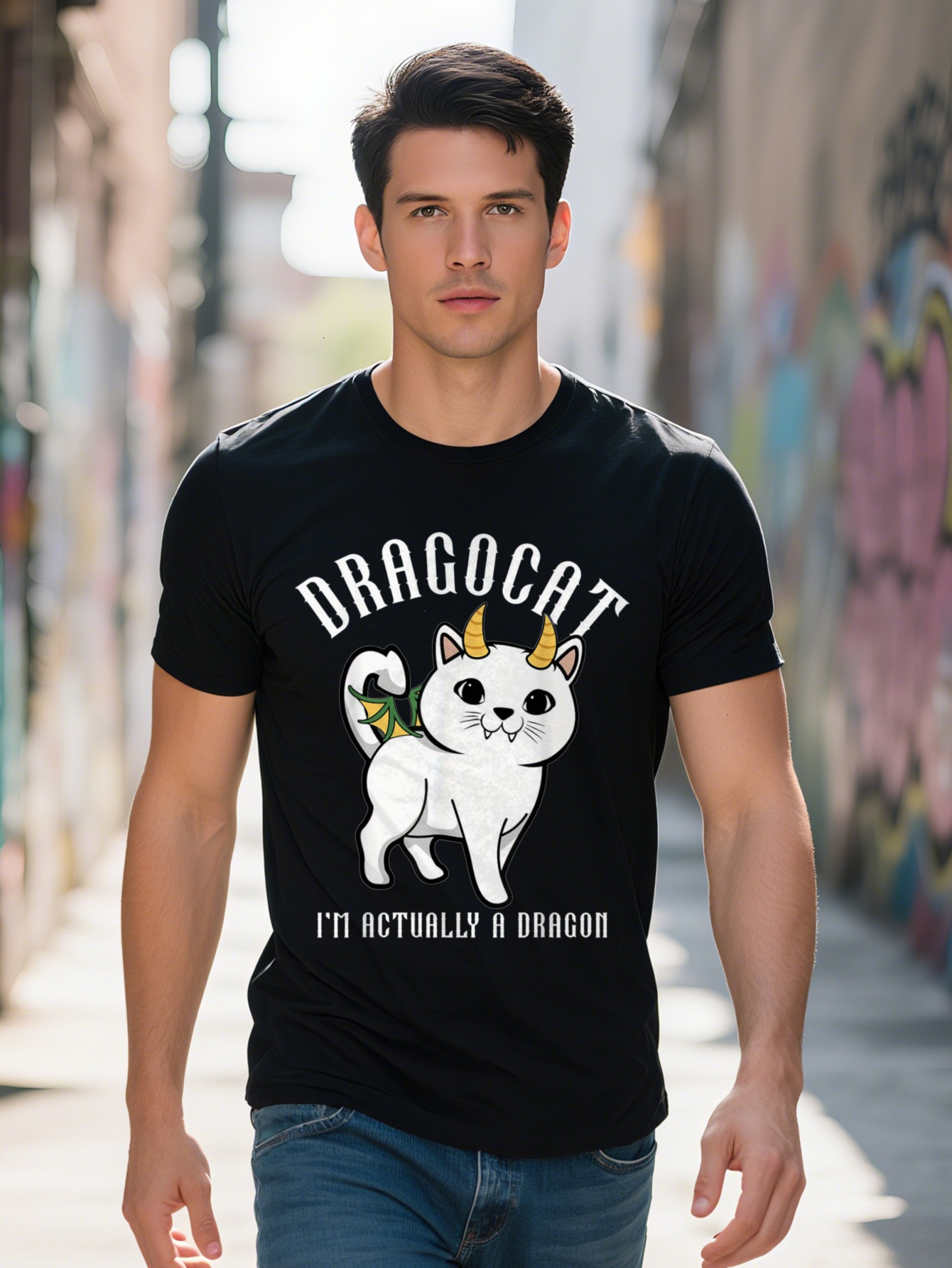 Men S T-shirt g Cotton Funny Japanese Monster Dragon Cat Gift Design T Shirt 2e09b d0529