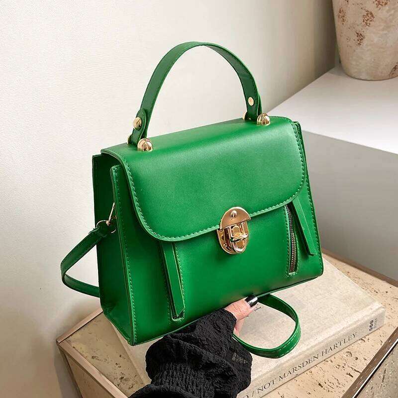 Small Tote For Women Green Design Shoulder Brand Handbag And Purse Solid Pu Leather Flap Messenger Bag Lady Classic Bags