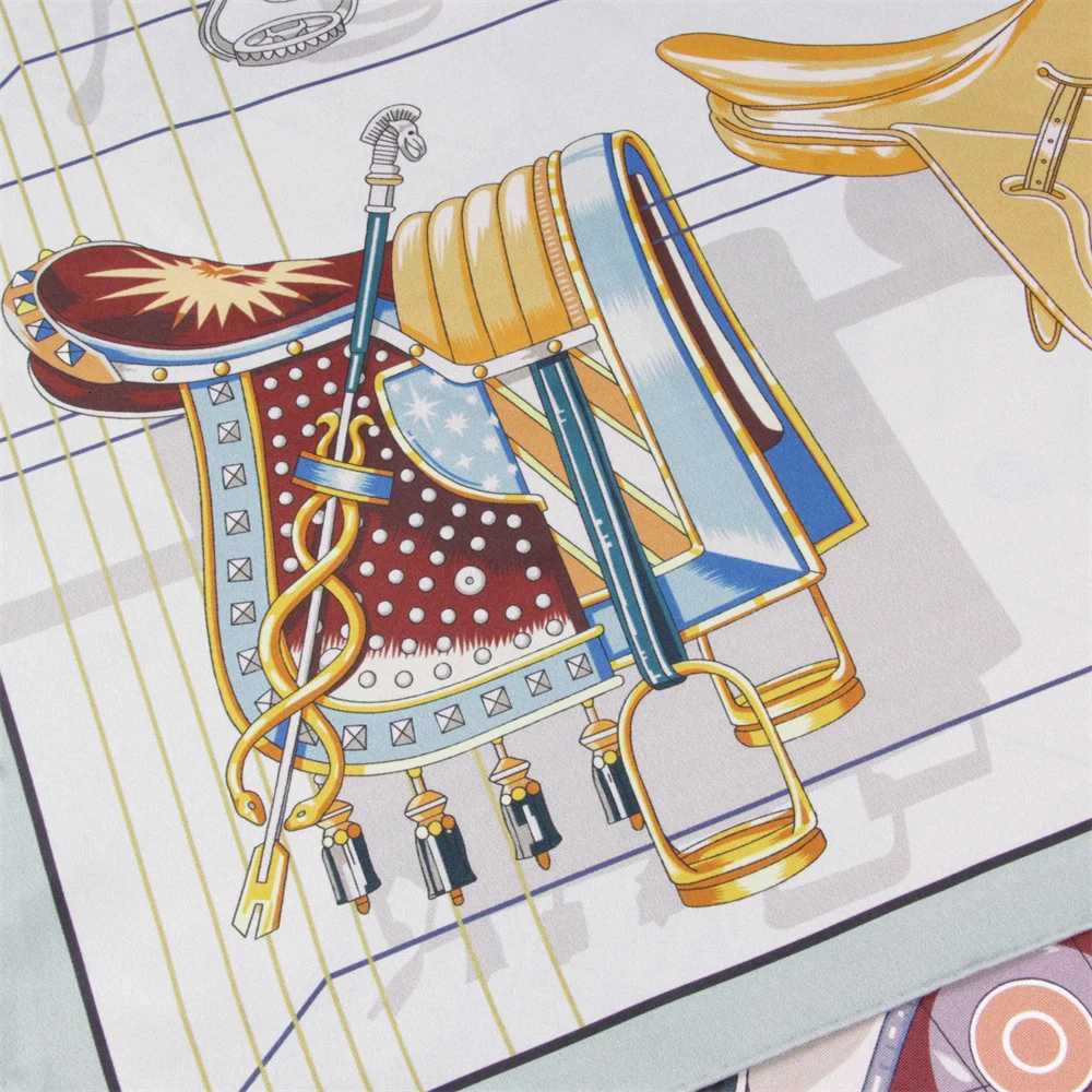 100% Curled Twill Silk Scarf Wen Saddle World Double Side Printed Square Scarves Wraps Scarves Foards Femme Hijab 90CM X250804