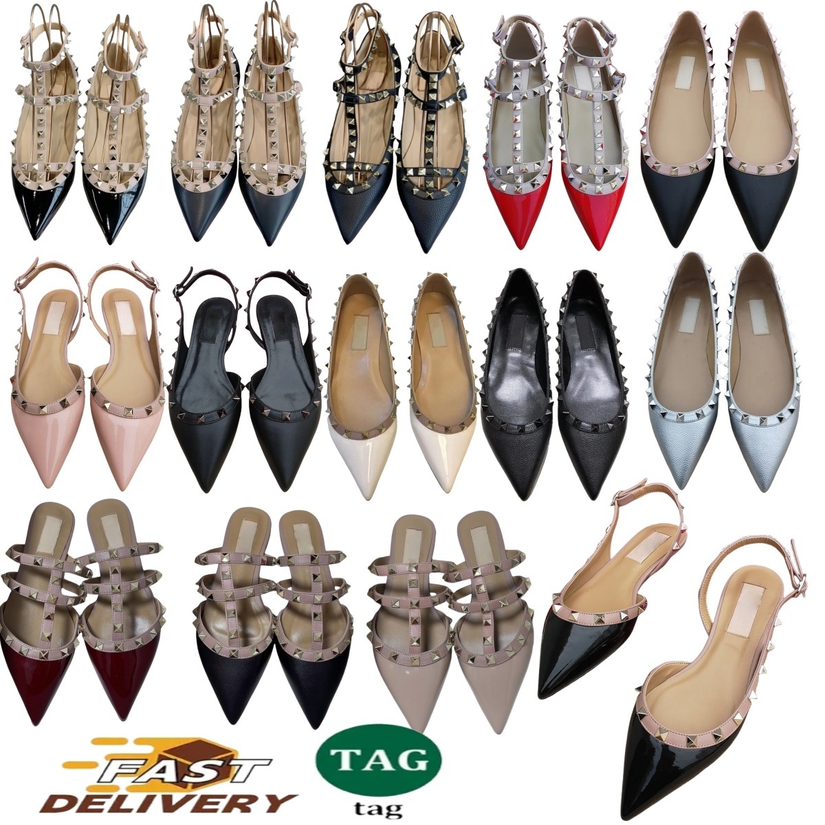2026 Designer Women Sandals Slippers Rievts Flat Bottom Summer Luxury Brand Genuine Leather Nude Black White Shiny Sexy Beach Casual Shoes Size 35-43 With Dustbag
