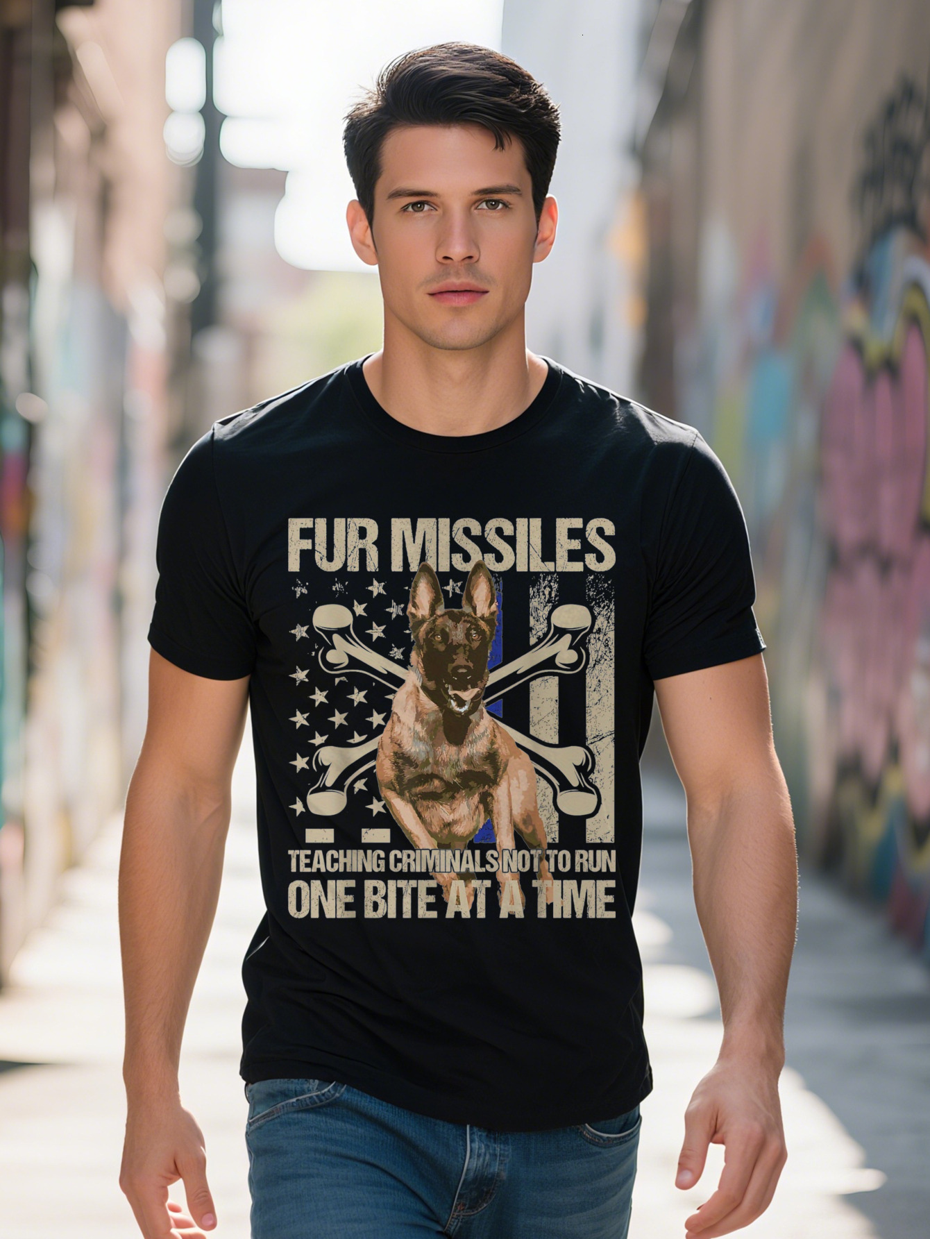 For Missiles Teaching Criminals Blue Line K Dog Police Unit T-Shirt 5767a