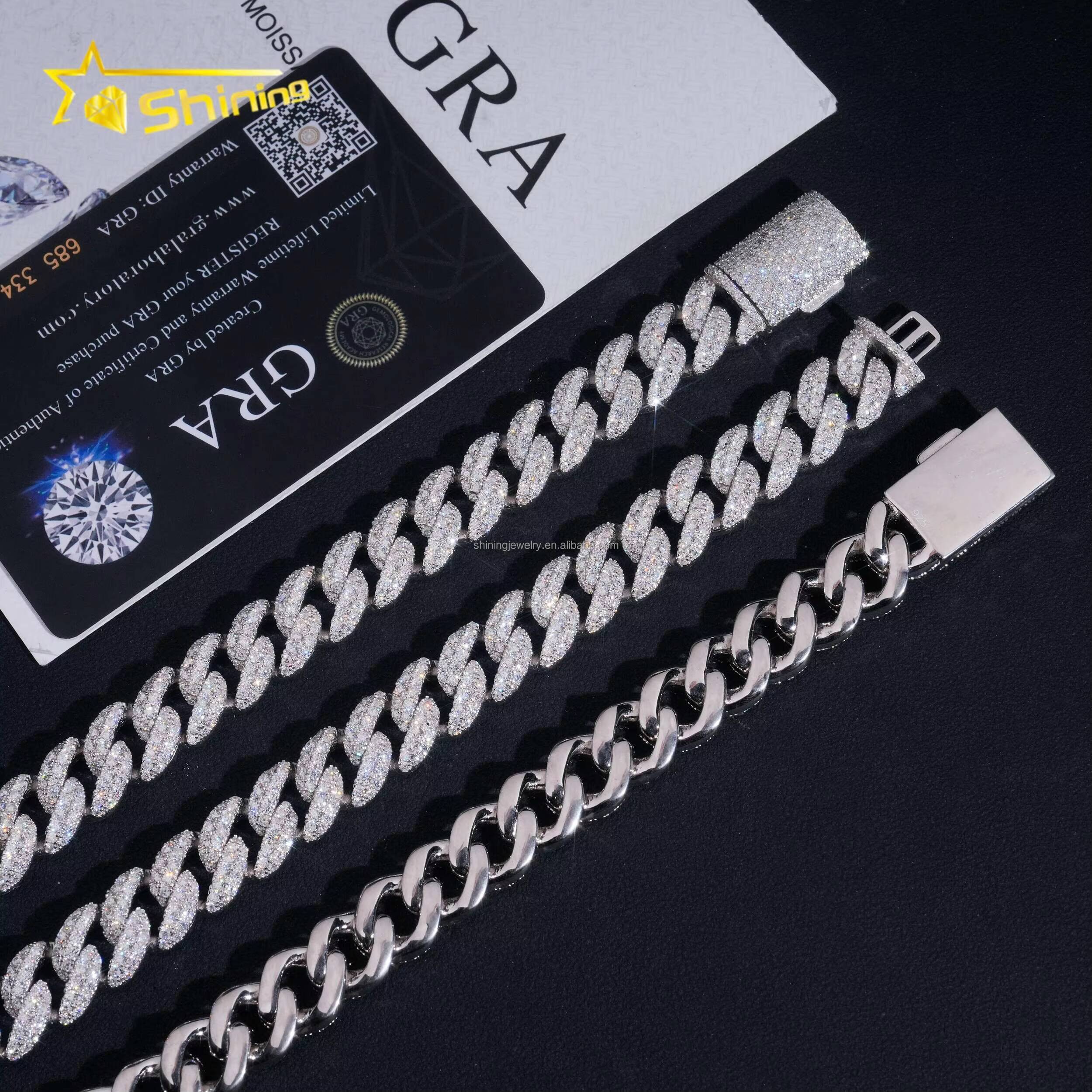 Fashion Rapper Jewelry GRA Certificate 12mm Two Rows Moon Shape Iced Out Moissanite Diamond S925 Sterling Silver Miami Cuban