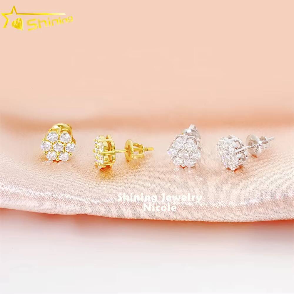 Top Quality Stud Earring 925 Sterling Silver Screw Back Certified Moissanite Flower Luxury Earrings