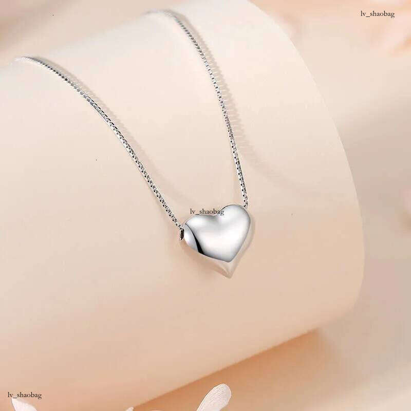 DHcollections S Sier Three Dimensional Heart Necklace Minimalist Polished Clavicle Chain Smooth High End Style Jewelry for Women