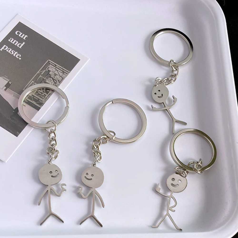 Funny Matchstick Men Keychain Middle Finger Heart to Heart Car Bag Pendant Key Ring Jewelry Couple Friend Gifts Wholesale G250802
