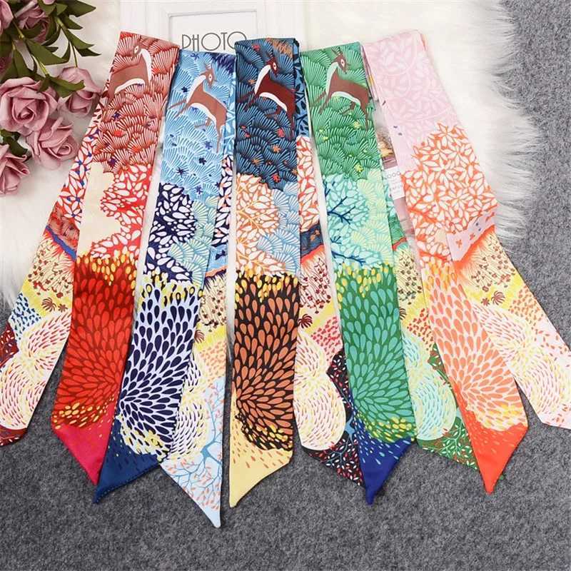 2023 New Luxury Brand Skinny Silk Scarf Bag Scarf for Women Deer Print Scarf Long Handle Bag Scarves Wraps Drop Shipping X250804