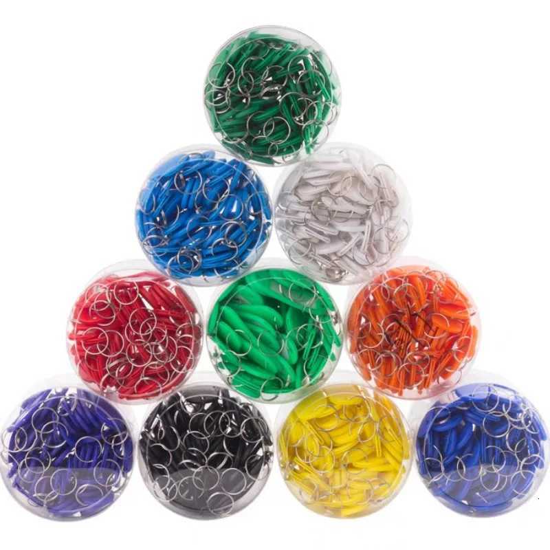 Transparent Colorful Keychains Split Ring Plastic Key Tags Pendant Taggable Number Name Label Keyring Crystal Accommodation Sign G250802