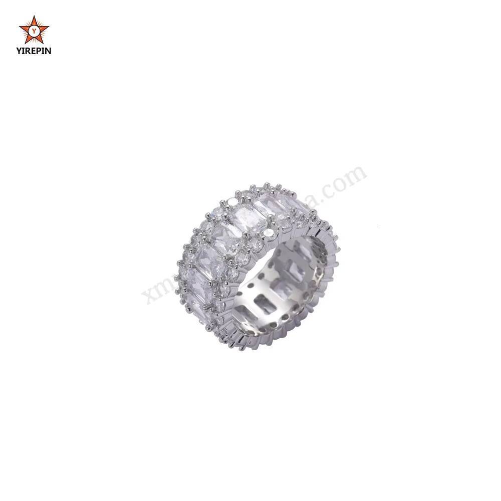 Hip Hop Jewelry Cubic Zirconia Rings Brass Prong Setting CZ Cuban Chain Ring Cubic Zircon Iced Out Ring Mens