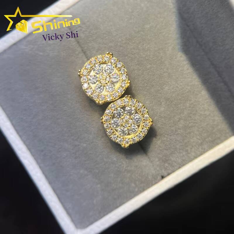GRA Certificated 925 Sterling Silver Gold Plated Moissanite Stud Earrings Custom Iced Out Diamond Earrings for Women
