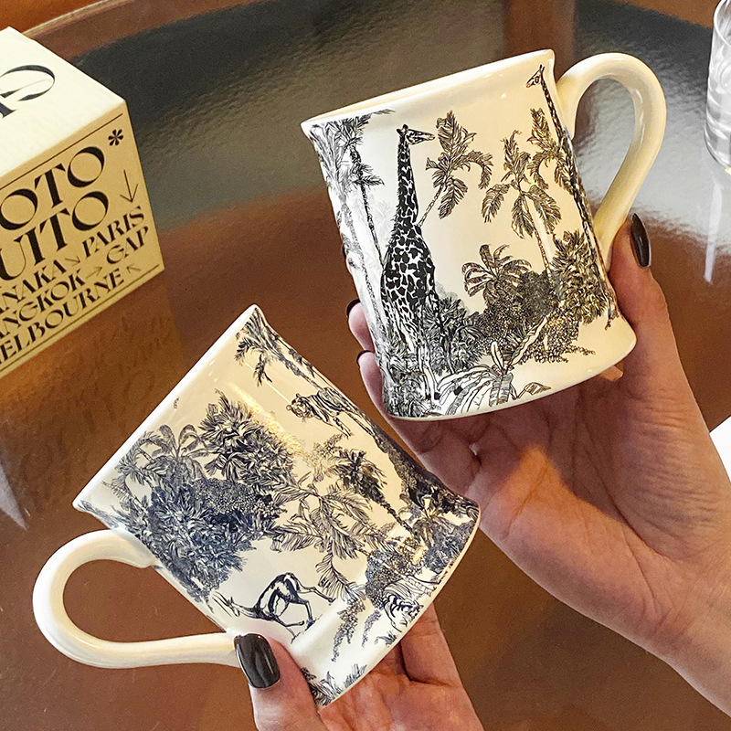 French Style Ceramic Water Microwave Safe Individual Color Box Office Niche Ins Milk Oatmeal Cup