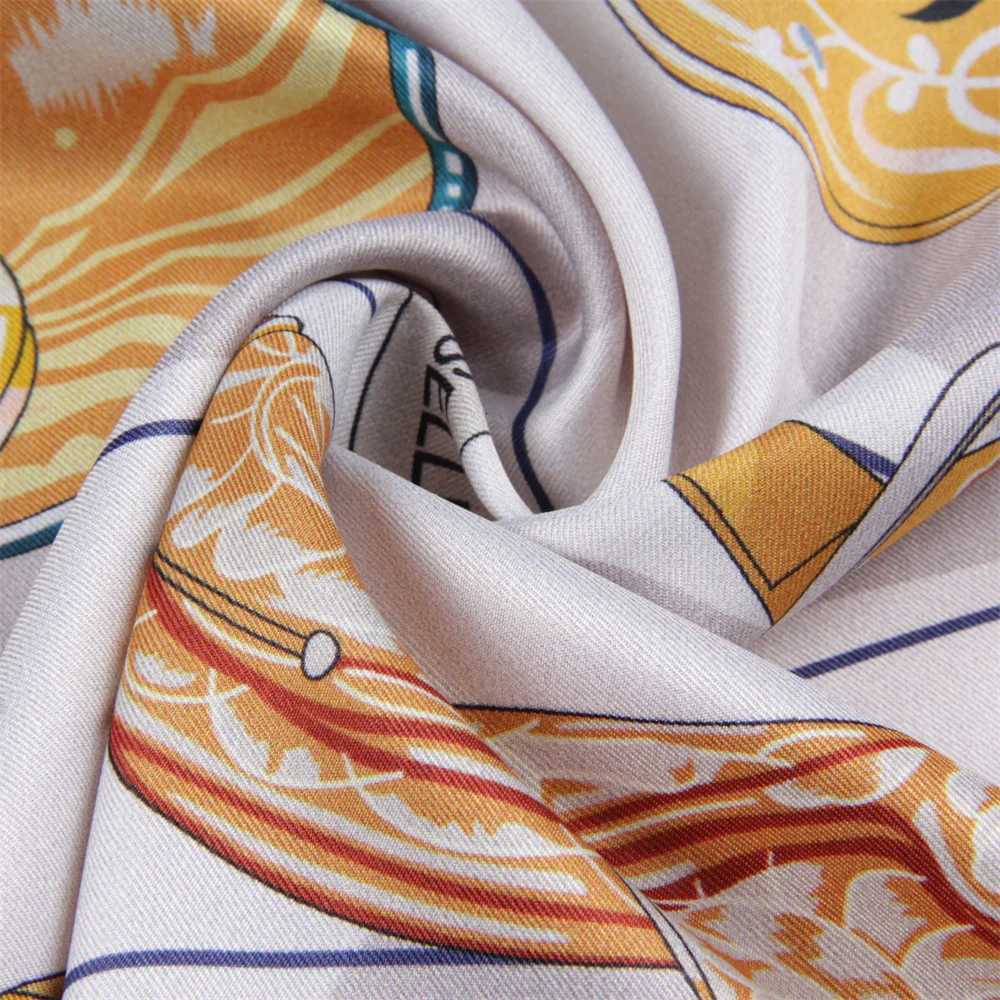 100% Curled Twill Silk Scarf Wen Saddle World Double Side Printed Square Scarves Wraps Scarves Foards Femme Hijab 90CM X250804