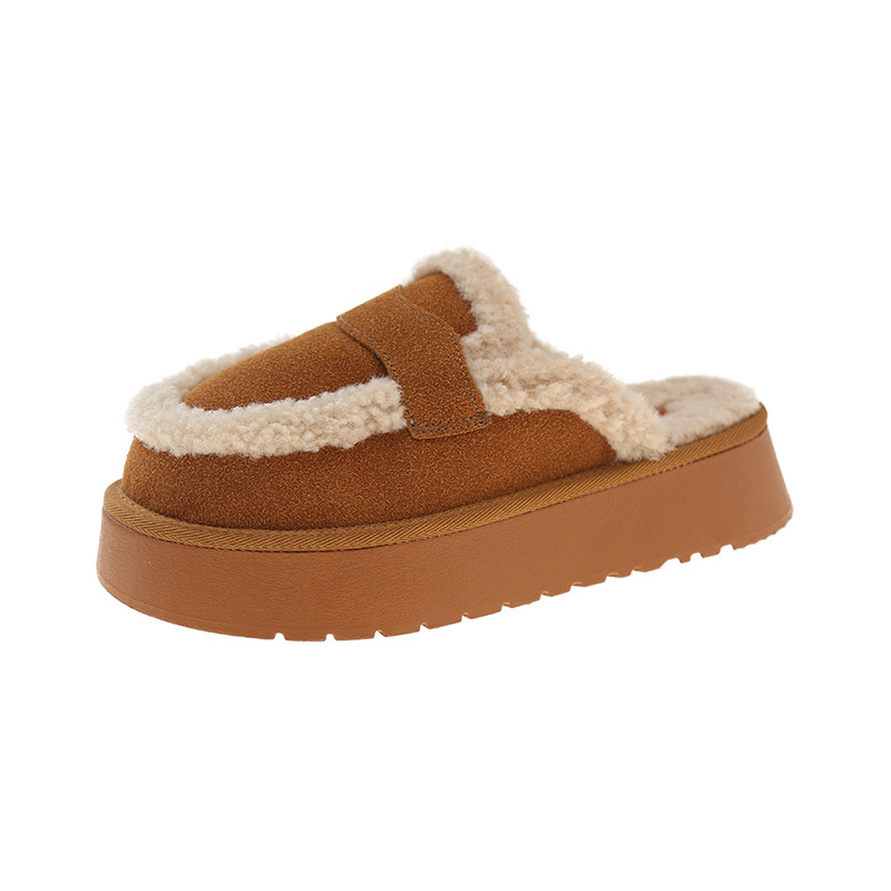 Plus-size Women's Half-Slip-on Enclosed-Toe Cotton Slippers with Thick Soles Lined Non-Slip Warm and Cozy for Home Use Styles for Autumn and Wint