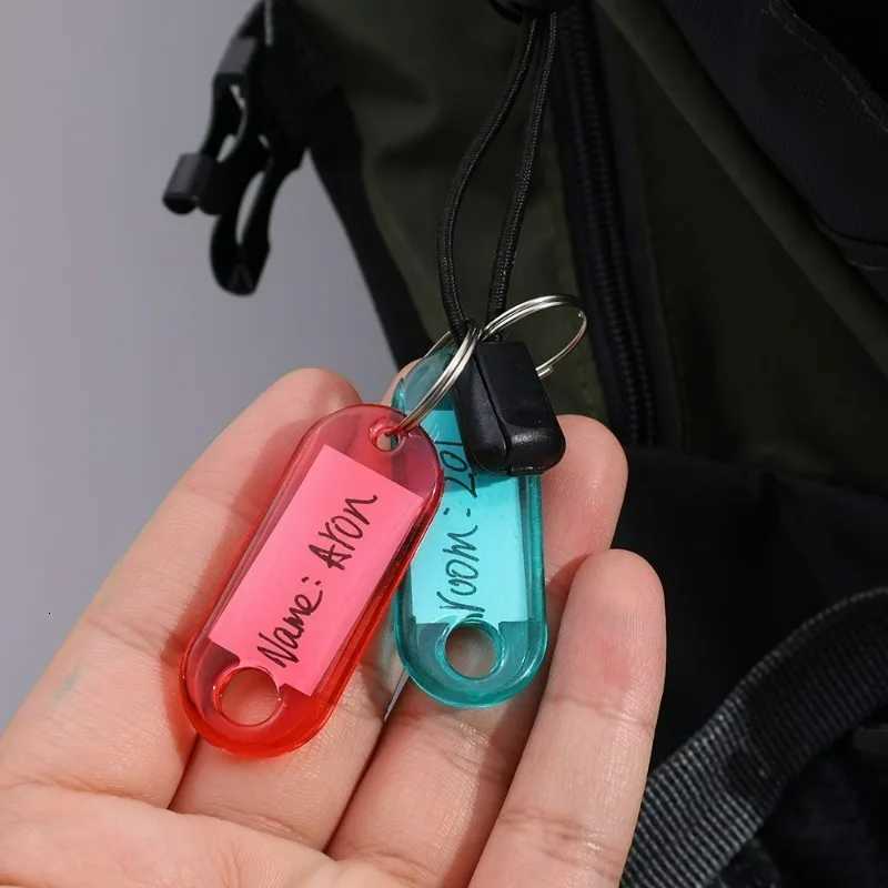 Transparent Colorful Keychains Split Ring Plastic Key Tags Pendant Taggable Number Name Label Keyring Crystal Accommodation Sign G250802