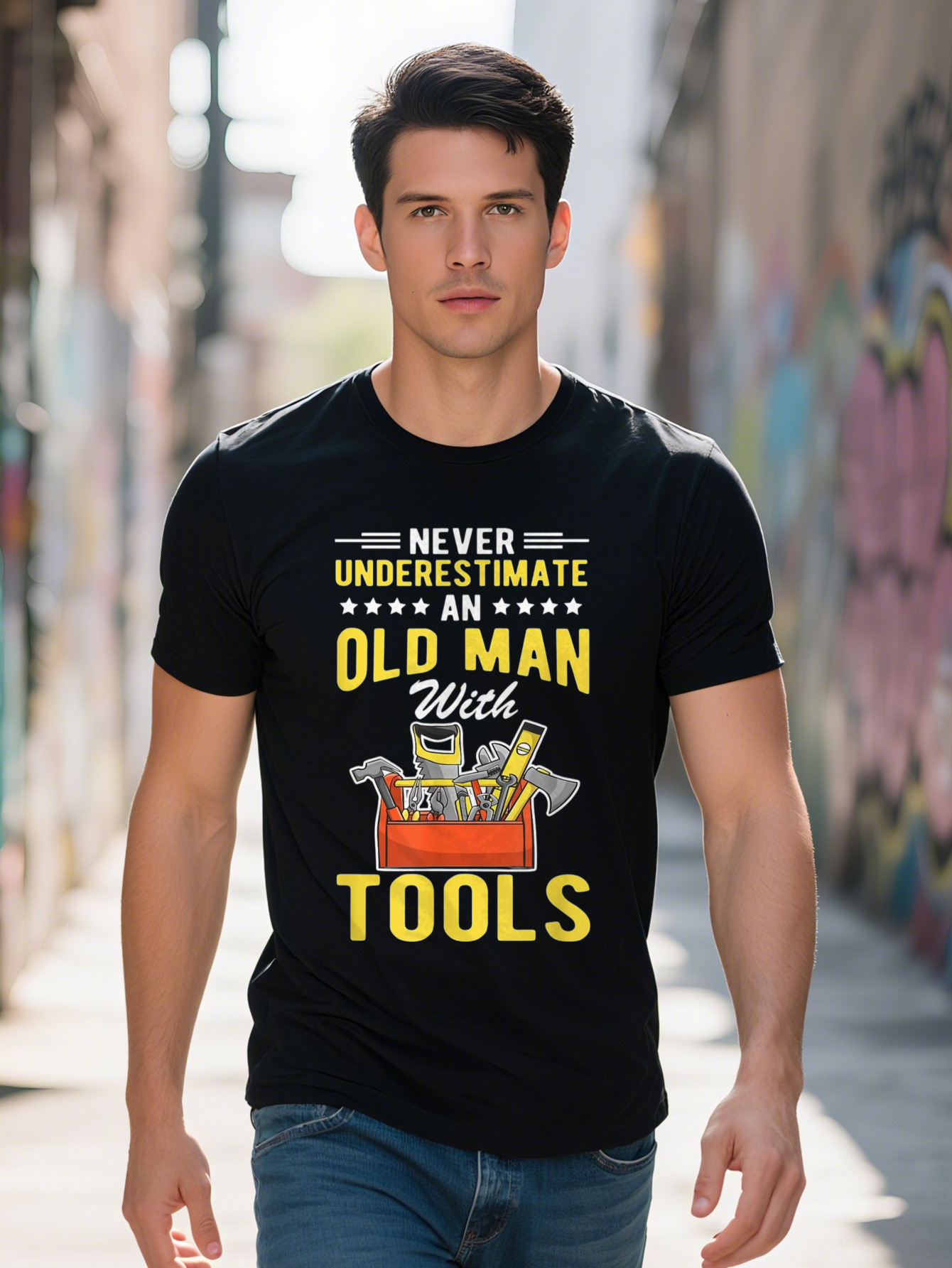 Distressed Quote Never Underestimate An Old Man Tools T Shirt f43fc cf040