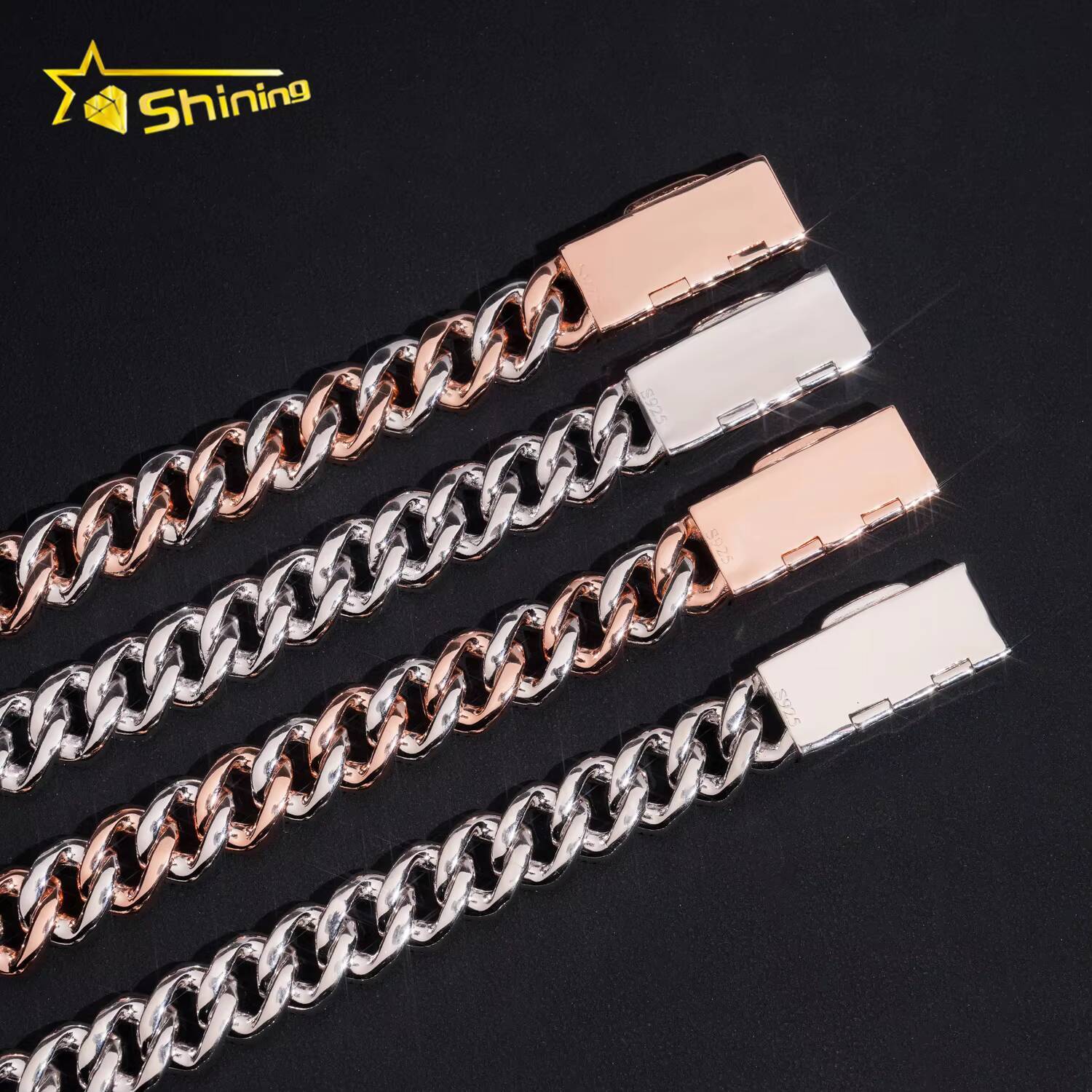 RTS Factory Hip Hop Jewelry 13mm Raised Stones Solid 925 Sterling Silver Gold Plated Iced Out Moissanite Miami Cuban Link Chain