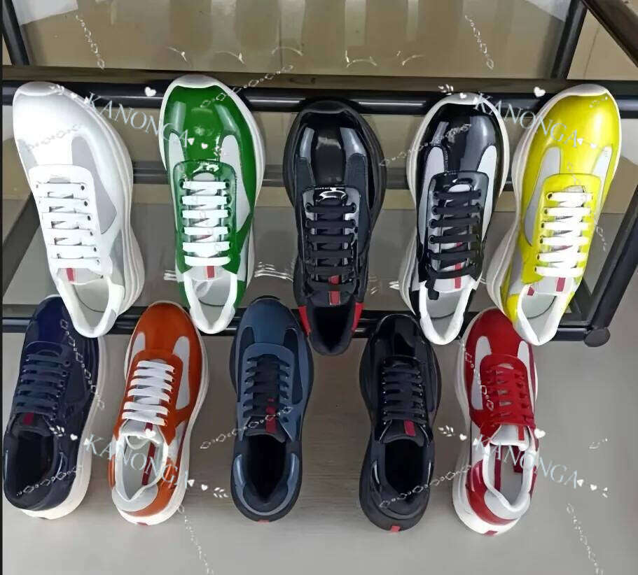 Designer Shoes Mens A Sneakers Americas Cup Low Patent Leather Lace DHGATE Up Black Green Yellow Fashion Round Toe Sport Casual Shoe