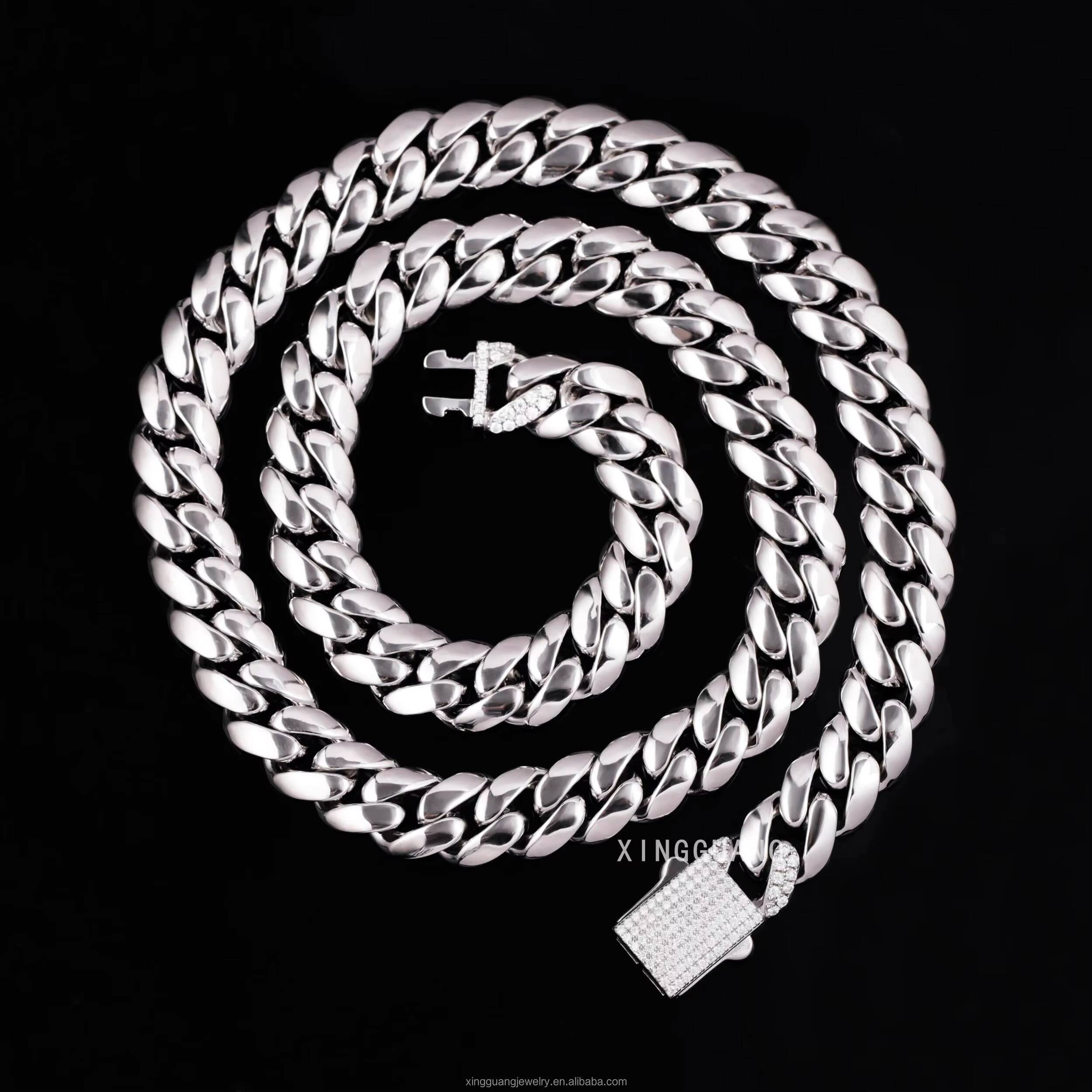 New Design Cuban Link Chain Hip Hop Jewelry 10mm 12mm Solid Silver Ice Out Bling Moissanite 100% Pass Test Cuban Necklace Link