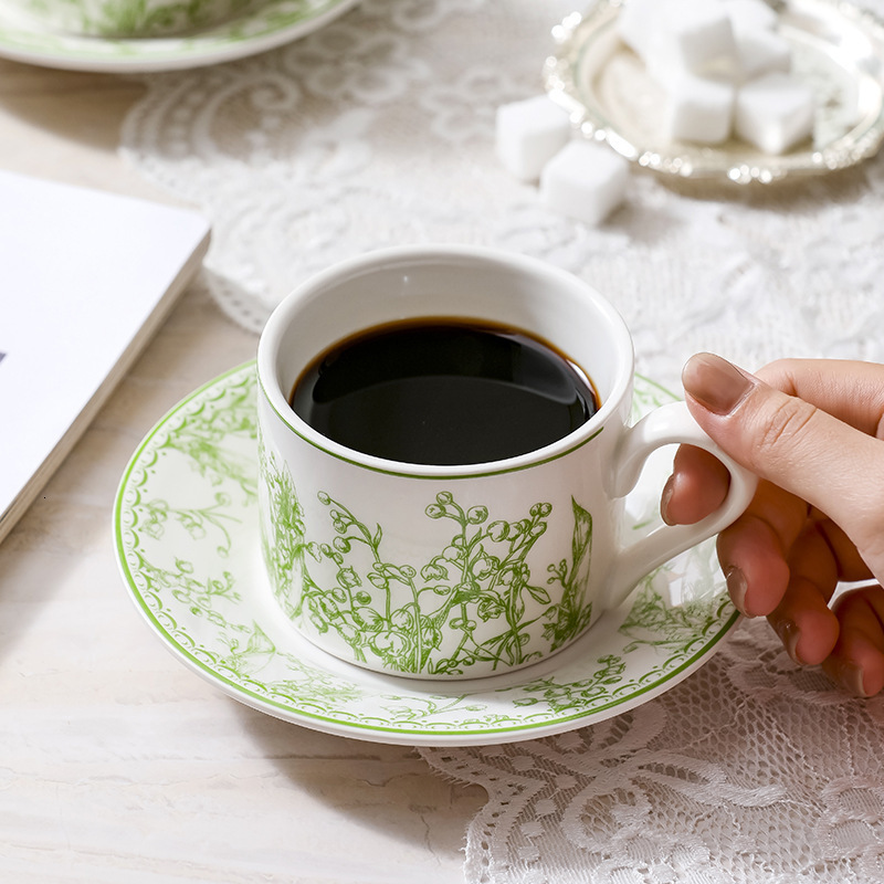 INS Lily of the Valley Coffee Cup and Saucer Set Mug Ceramic Water Cup European Style Creative Luxury Home Afternoon Tea Cup 250804