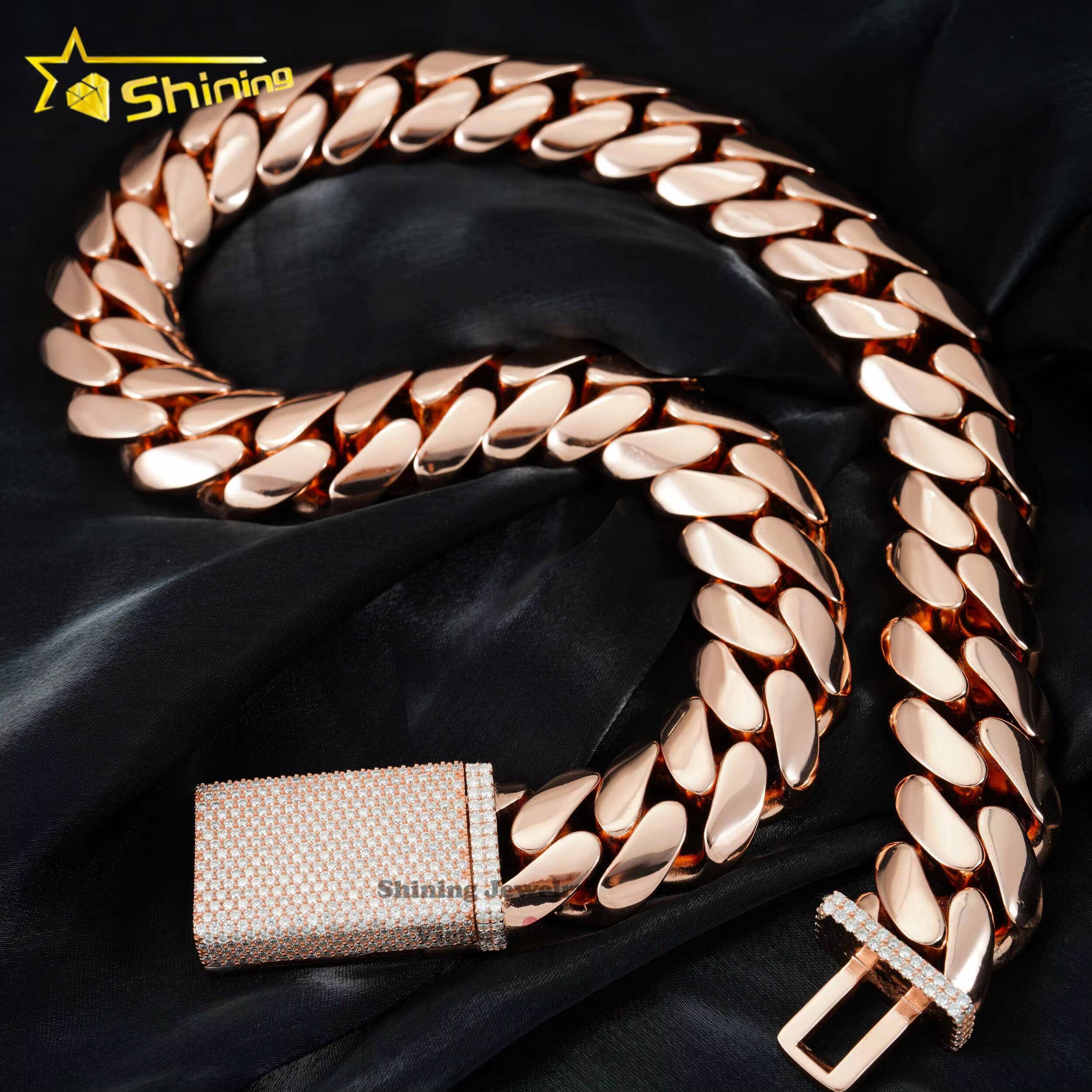 Custom Iced Out Hip Hop Jewelry Heavy Thick Soild 24mm 999 Silver Miami Cuban Chain with Moissanite Lock