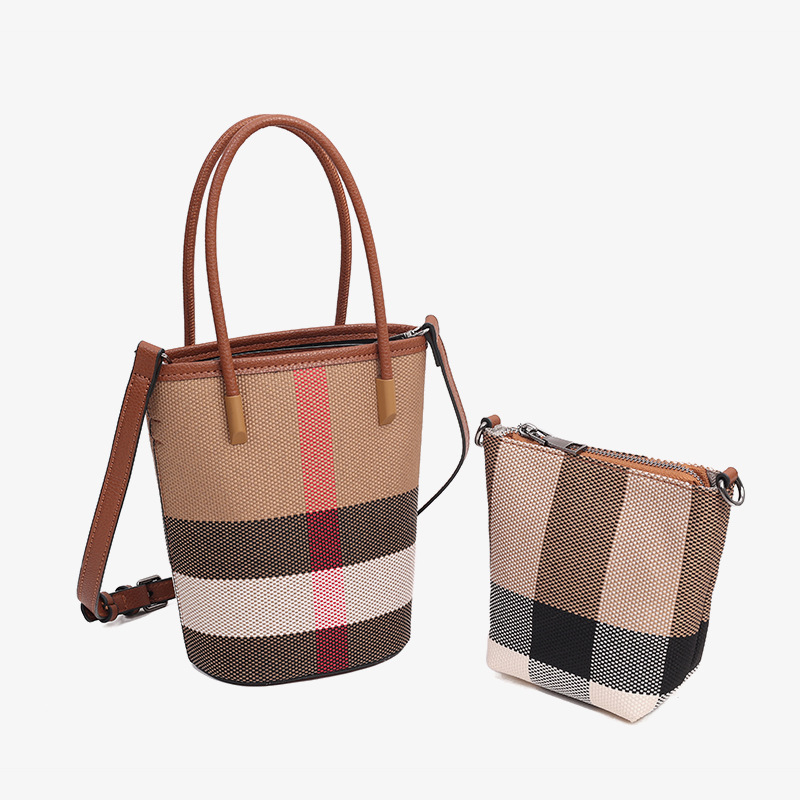 new stylish women's bags with a fashionable and high - quality feel Made of genuine leather and canvas featuring a checkered pattern Includes tot