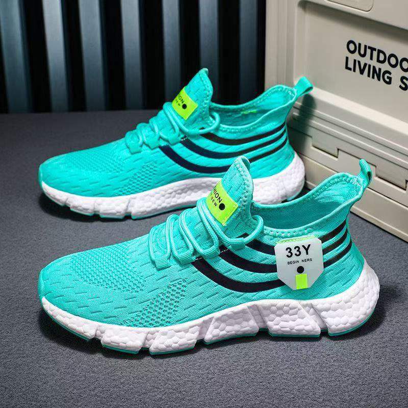 Free delivery designer shoes White Black Lightweight running soft sole cushioned flying mesh sneakers for men Breathable Comfortable soled men shoes