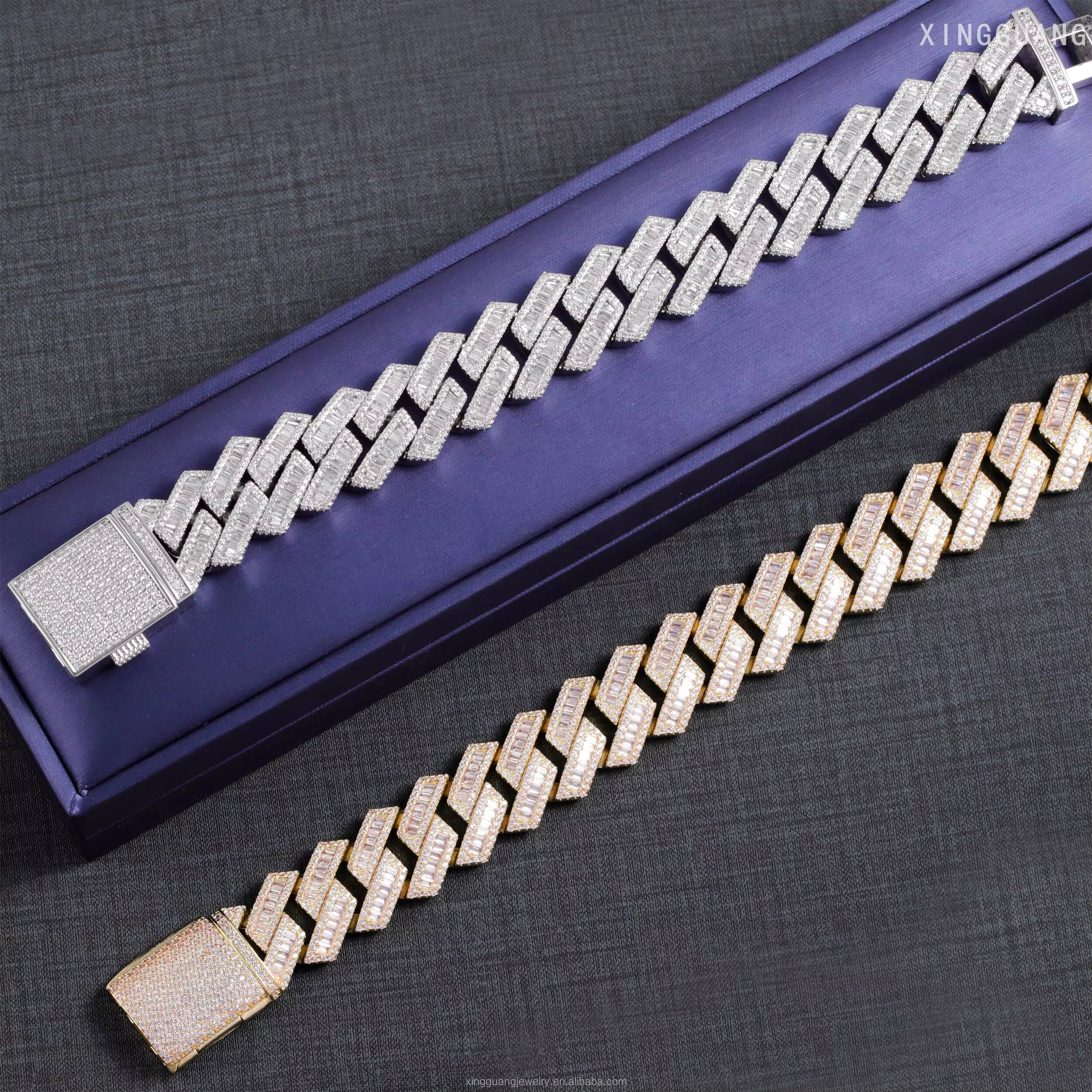 Hip Hop Rapper Cuban Bracelet 20mm Wide S925 Silver Bracelet for Men Women VVS Baguette Moissanite Diamond Cuban Bracelet