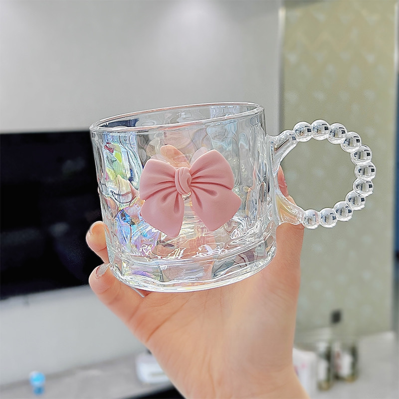 Big Ear Bow Glass Niche Design Ins Style Mug High-Value Water Coffee Milk Cup