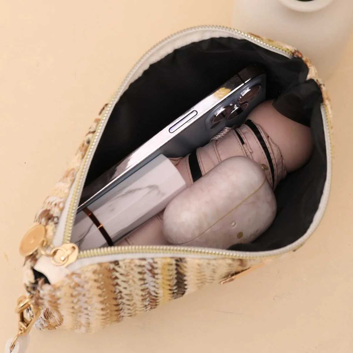 Women Summer Retro Straw Woven Bag Handbag Fashion Colorful Bohemian Woven Wristlet Bag Beach Wallet Money Bag Clutch Coin Purse G250802
