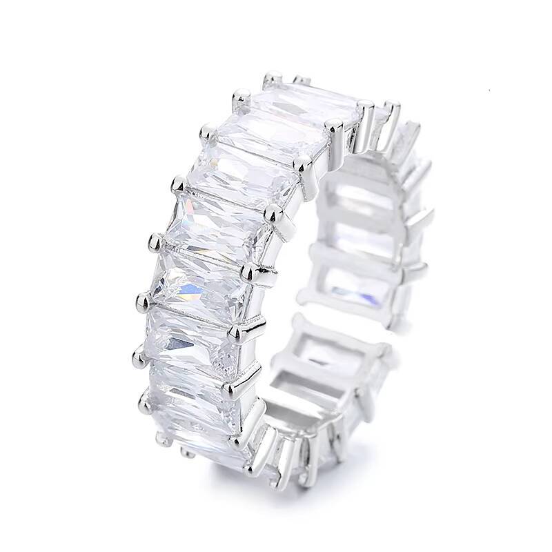 Unisex Punk Couple Ring Square Asscher Cut Zircon Trendy Hip Hop Brass Design Resizable for Engagement Wedding Party