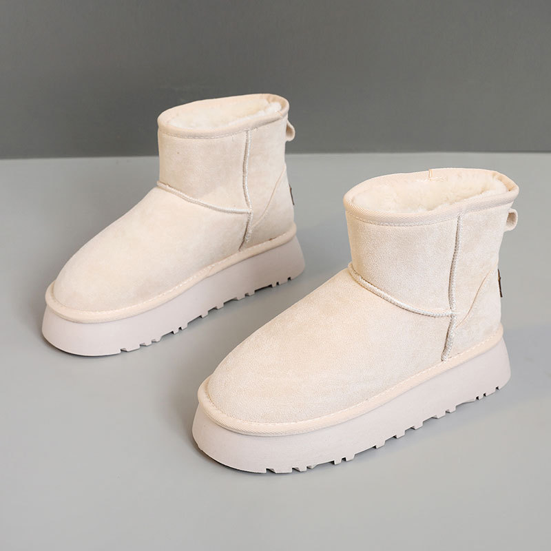 Women's Maroon Thick - soled Snow Boots 2025 Style Waterproof Short - shaft Inner - heightening Winter - warm Fleece - lined Bread - shaped Cotto