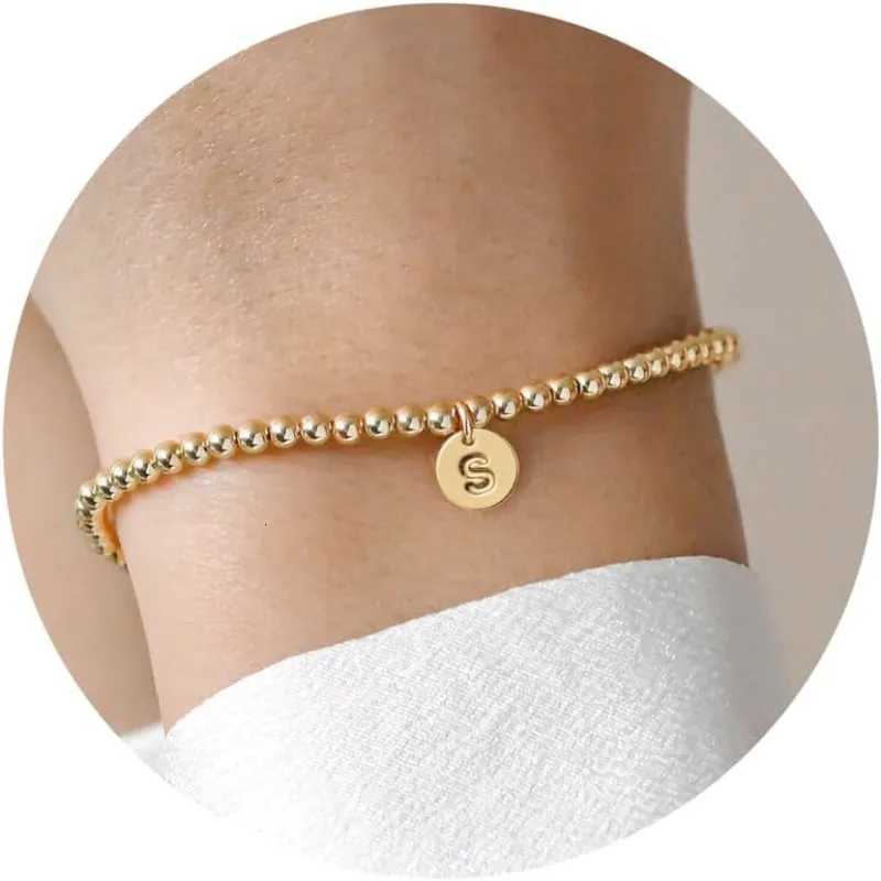 18K Gold Plated Stainless Steel Initial Bracelet for Women Teen Girls Mom - Dainty A-Z Charm Disc Bracelet Jewelry XJ250804