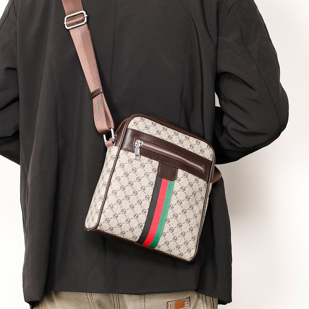 Men's cross-body bag small shoulder bag casual plaid small bag light men's bag wide shoulder strap mobile phone bag trend all match