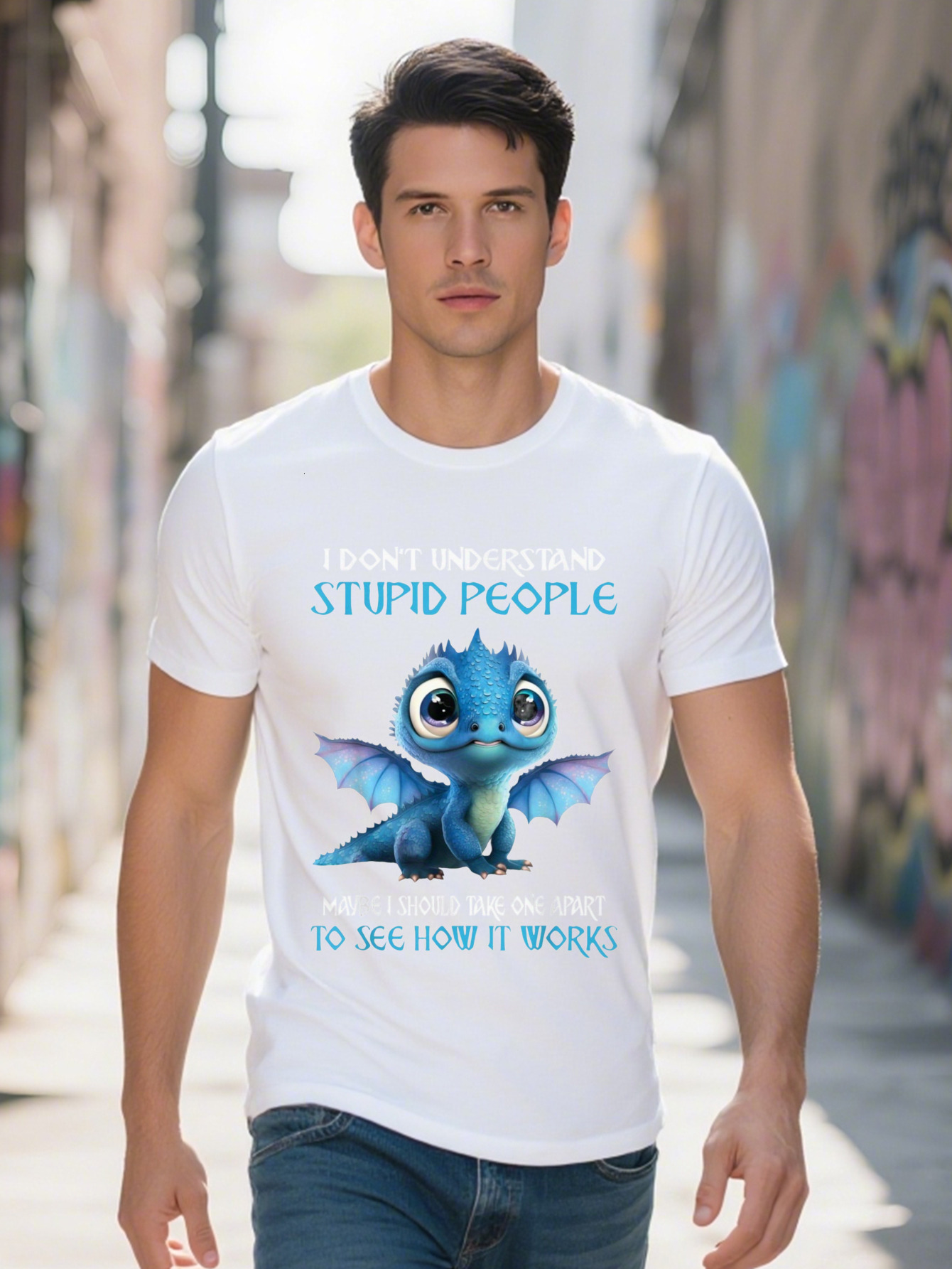 Funny I Don't Understand Stupid People Cute Blue Graphic T-Shirt Cotton Breathable Regular Fit Short Sleeve Tee b7aa2