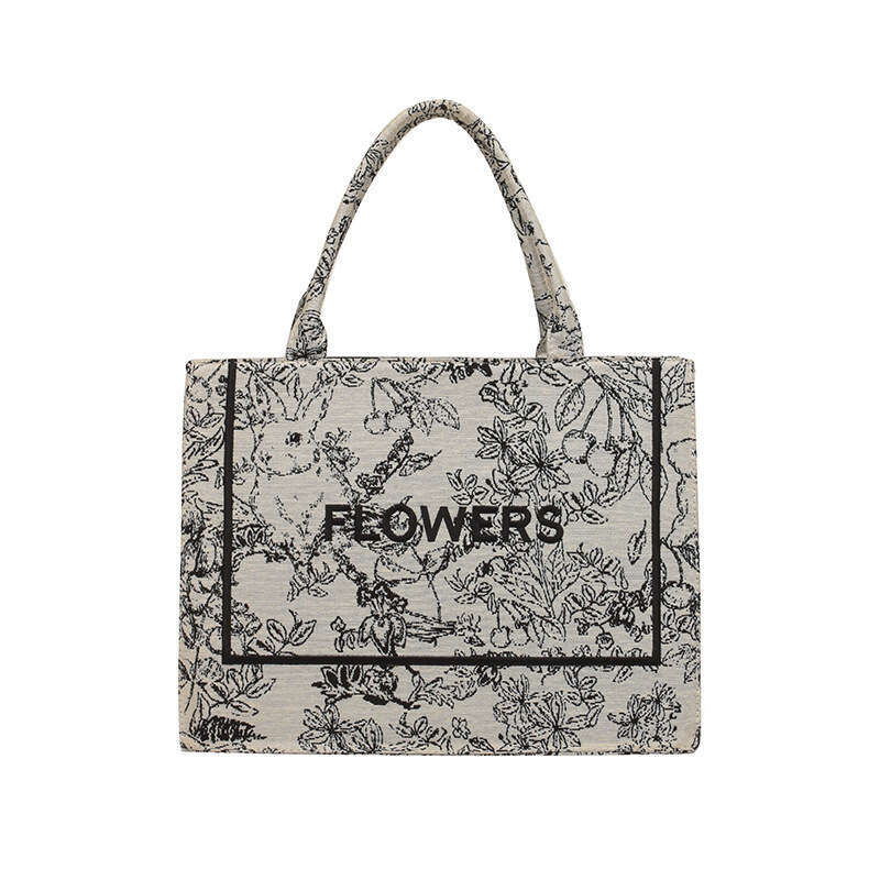 Vintage Embroidered Tote Bag - Retro Canvas Shoulder Bag for Women, Spacious Medium Purse with Classic Print