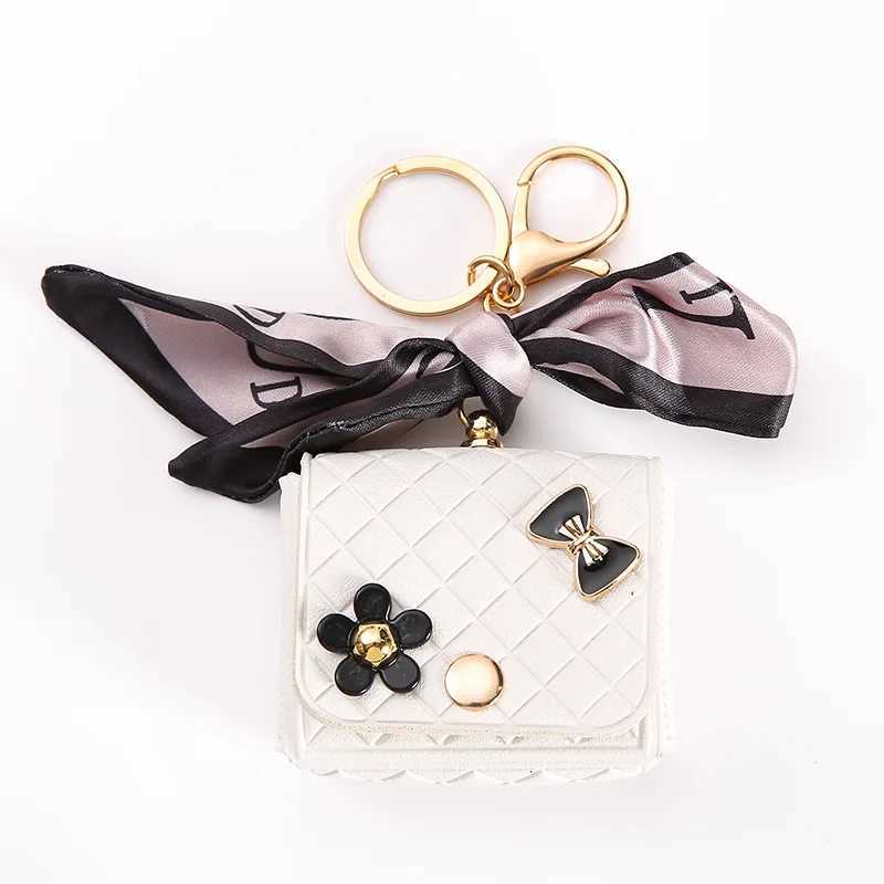 Fashion Korean Flower Bow Scarf Keychain Leather Earphone Storage Bag Mini Bag Charms for Women Cute Elegant Pendant Coin Purse G250802