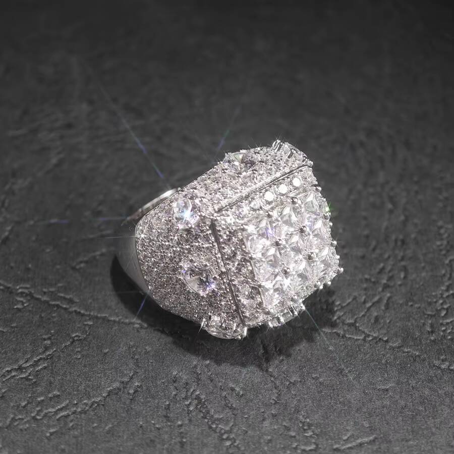 Hip Hop GRA High Quality Iced Out Bling 925 Sterling Silver Pass Diamond Tester VVS Princess Cut Moissanite Cluster Ring for Men