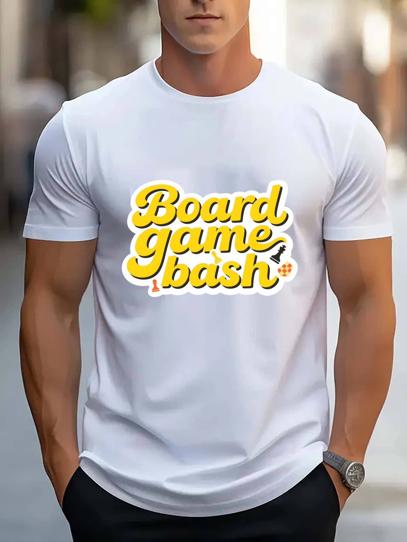 Vibe, White Short Sleeve T-Shirt with Colorful Street Photography Print, Fit Shooting Days, Perfect for Showing Photographer Charm Anywhere