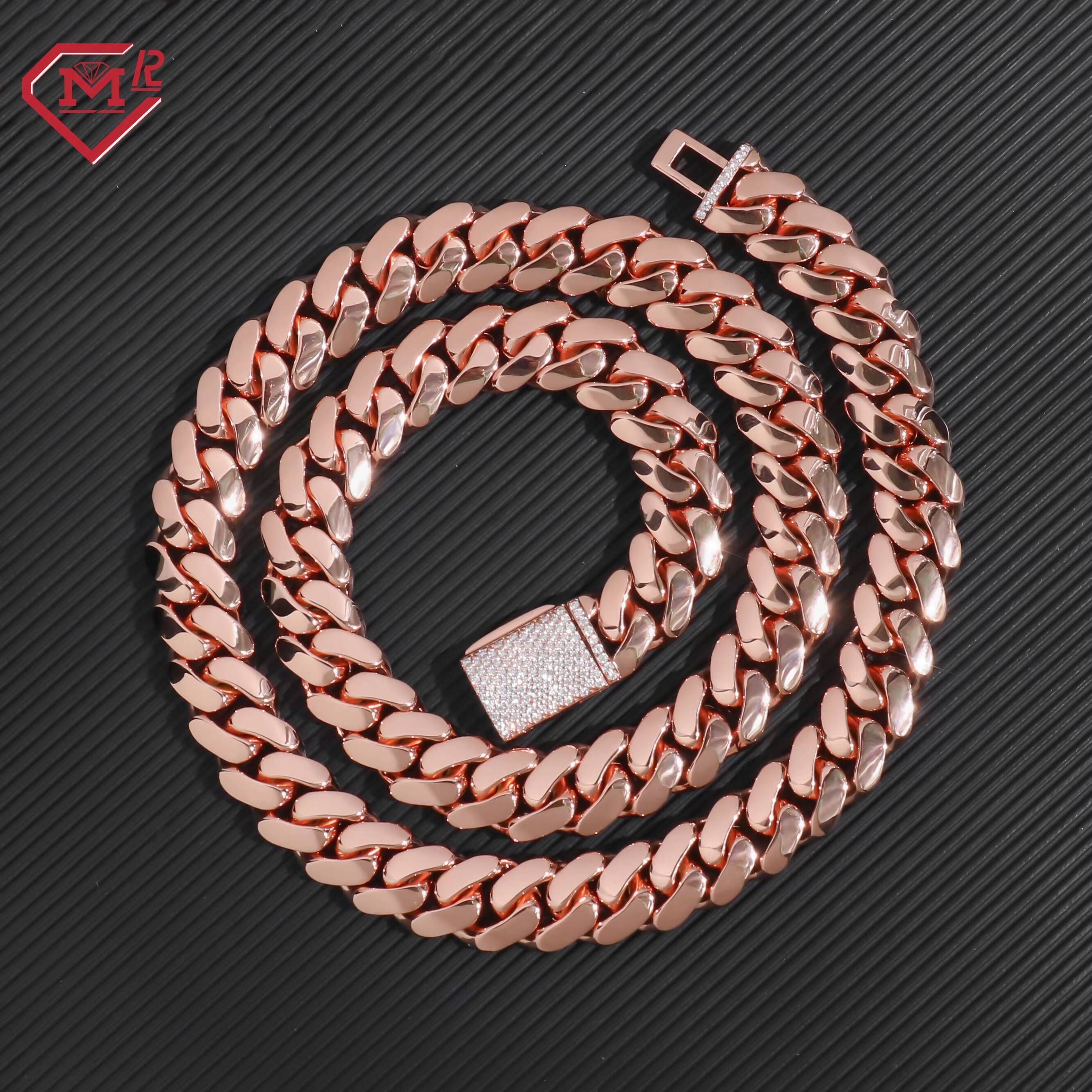Luxury Cuban Link Chain Plain Necklace Hip Hop Rapper Men 925 Silver Moissanite Cuban Chain