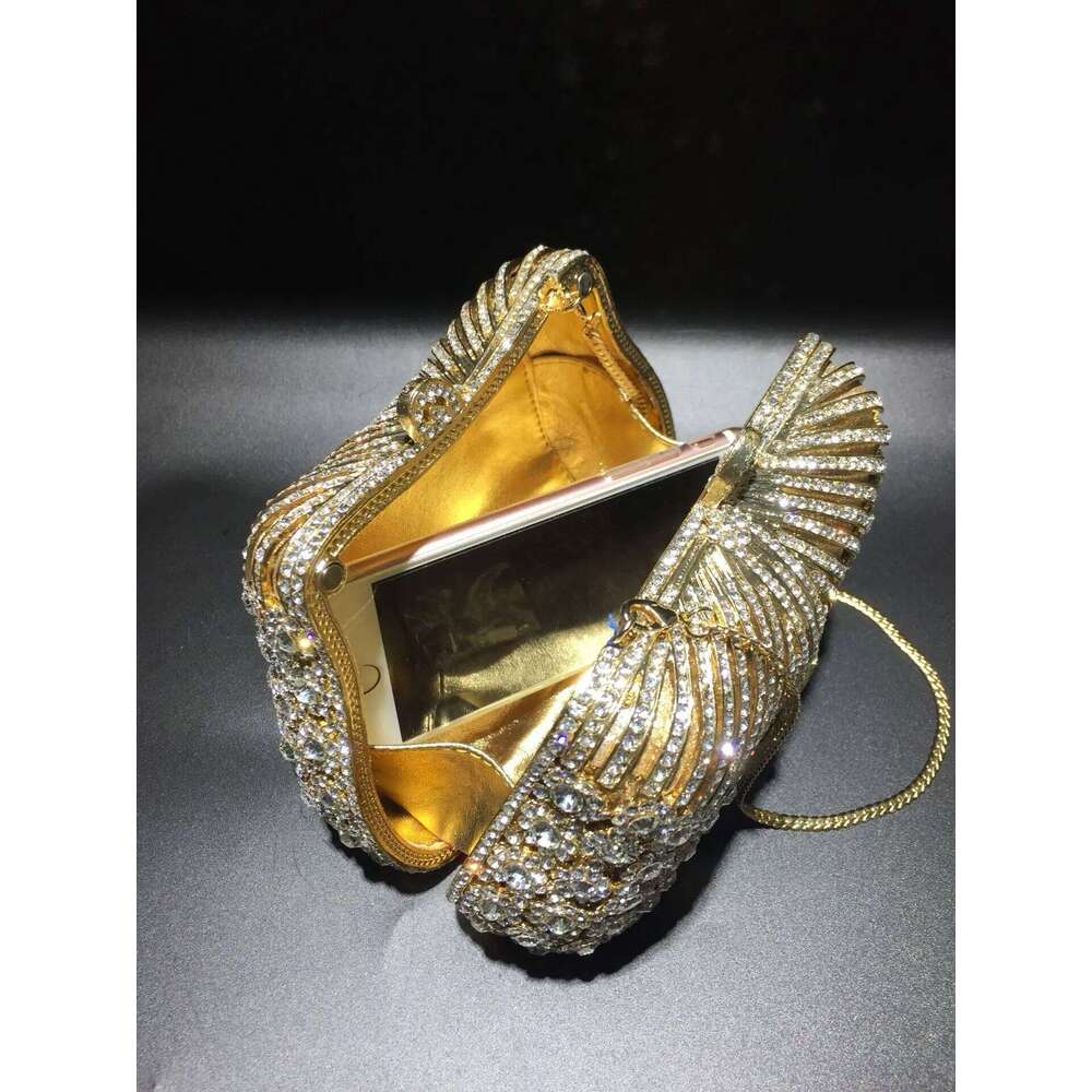 Women Gold Color Flower Rhinestones Clutch Bags Crystal Evening Purse Stones Metal Clutches Small Handbag Wedding Bag