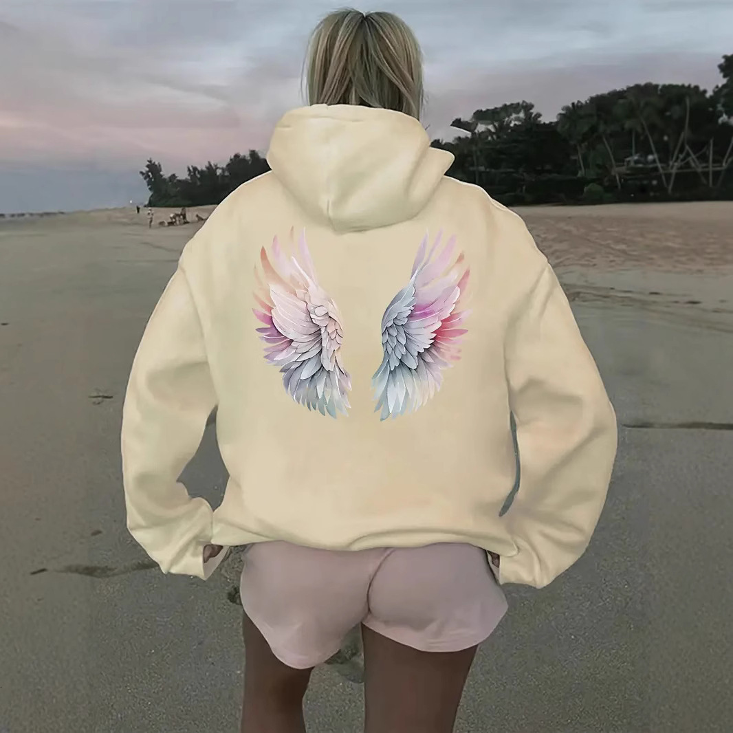 Free shipping designer New Women Fleece Sweatshirt with Wings Hoodie with Kangaroo Pocket Drawstring and Drop Shoulder Sleeves High quality clothing