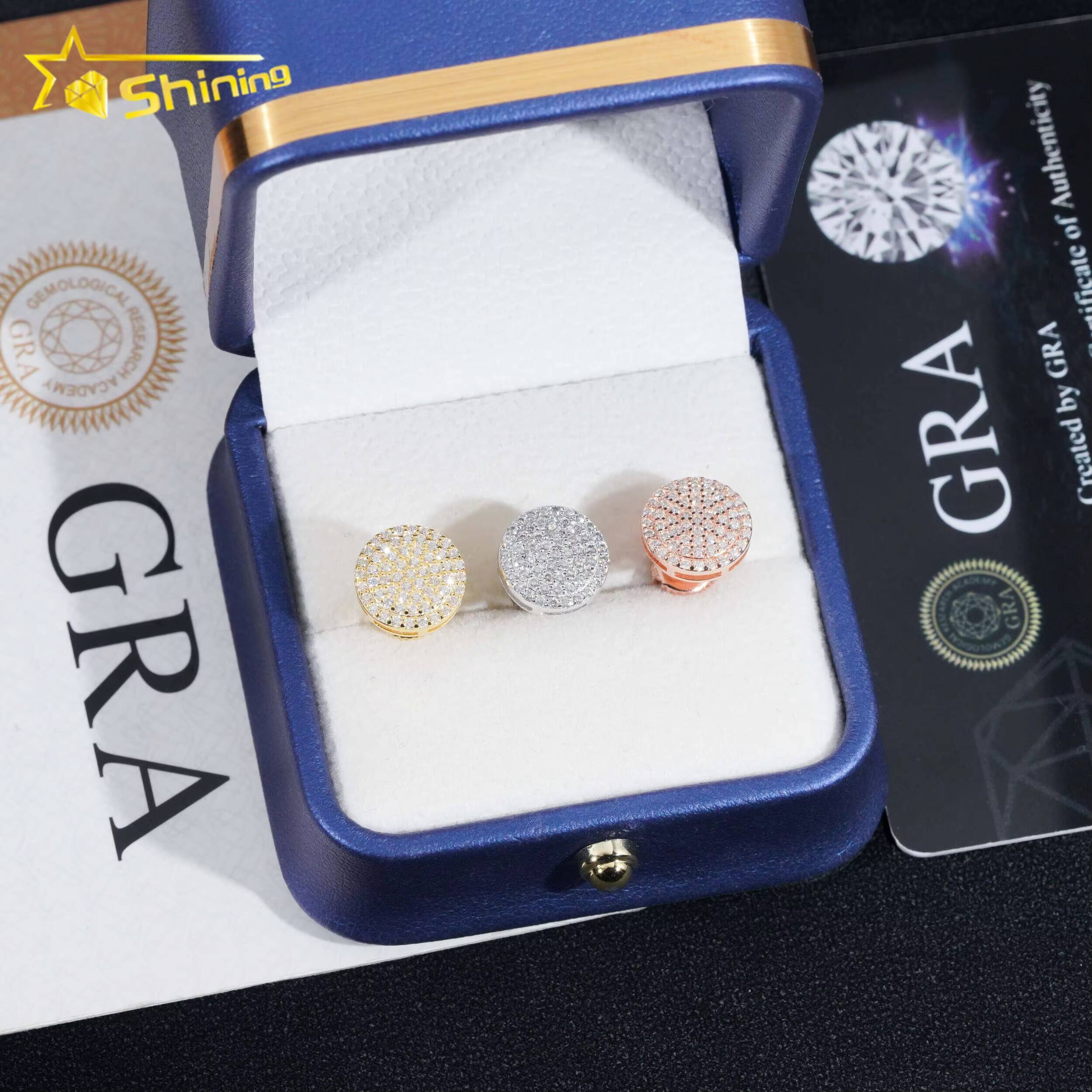 Hot Sale Iced Out Jewelry Hip Hop 925 Sterling Silver Mens Round Diamond Moissanite Stud Earring