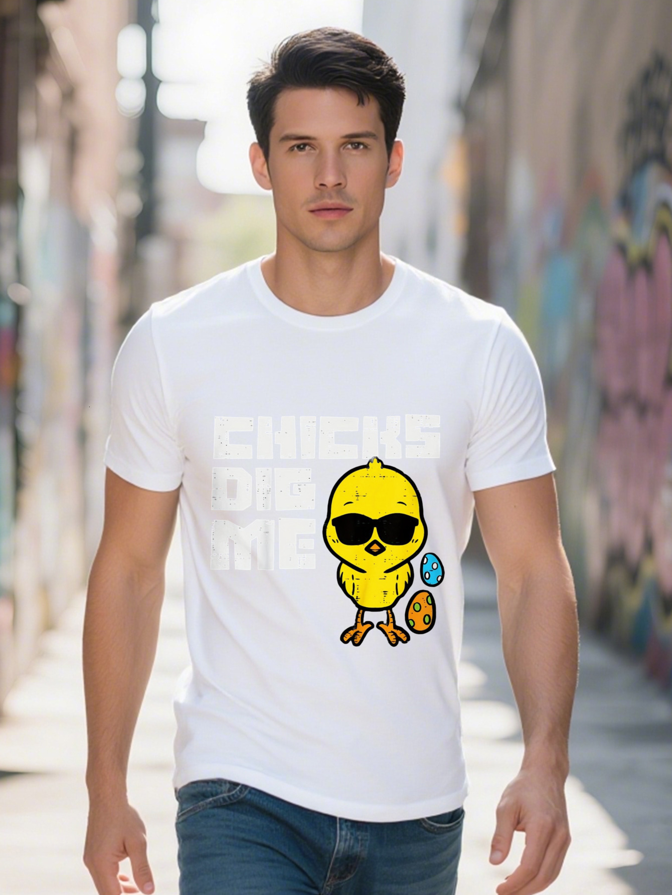 Chicks Dig Me Graphic T-Shirt for Men and Women Cotton Breathable Short Sleeve Tee with Cartoon Chick Fashion 4dfcd