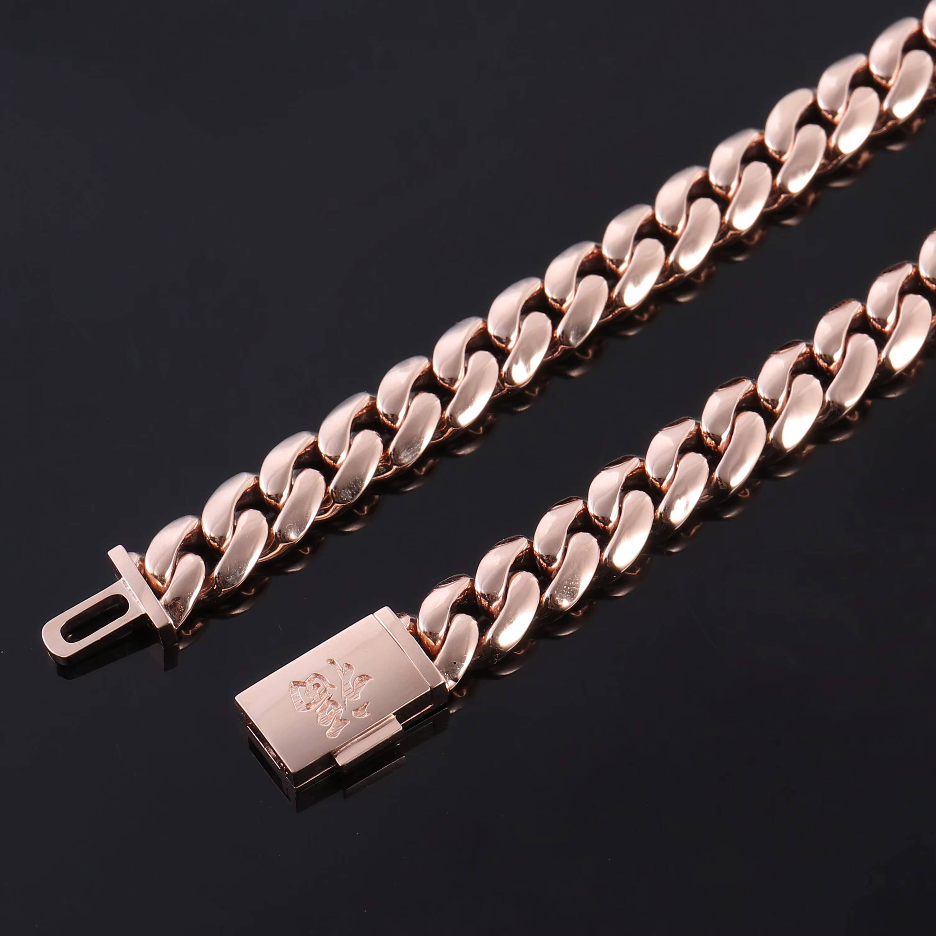 Custom 18K 14K 10K Solid Real Rose Gold 9mm Cuban Link Chain Handmade Fashion Jewelry Fine Necklaces Solid Gold Jewelry for Men