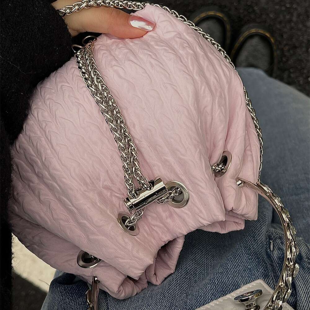 Korean Style Rhinestone Chain Handbag Fashion High-end Drawstring Bucket Sweet Niche Crossbody Bag for Women
