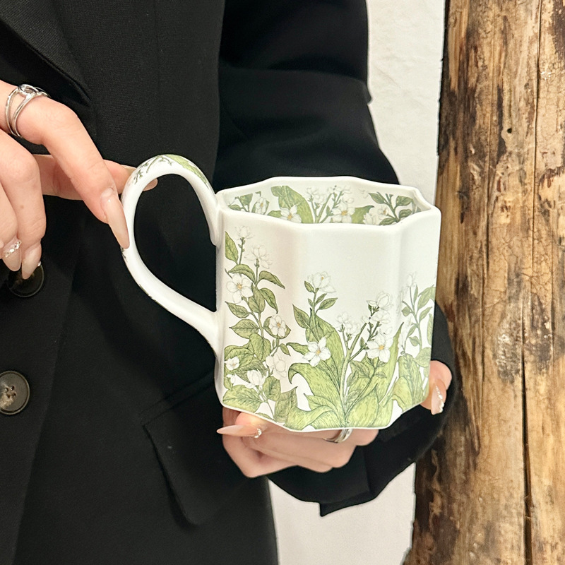 High-end Lily of the Valley Ceramic Mug Design Coffee Milk Cup High Aesthetic Gift Souvenir designer luxcury