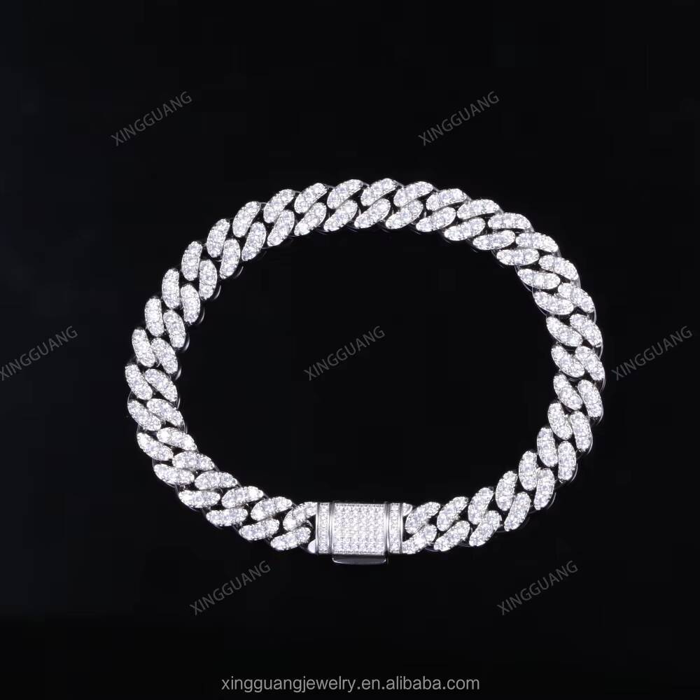 High Quality Hot 925 Sterling Silver 6mm Wide Single Row with VVS Moissanite Diamond Cuban Link Chain Bracelet Men Women Jewelry