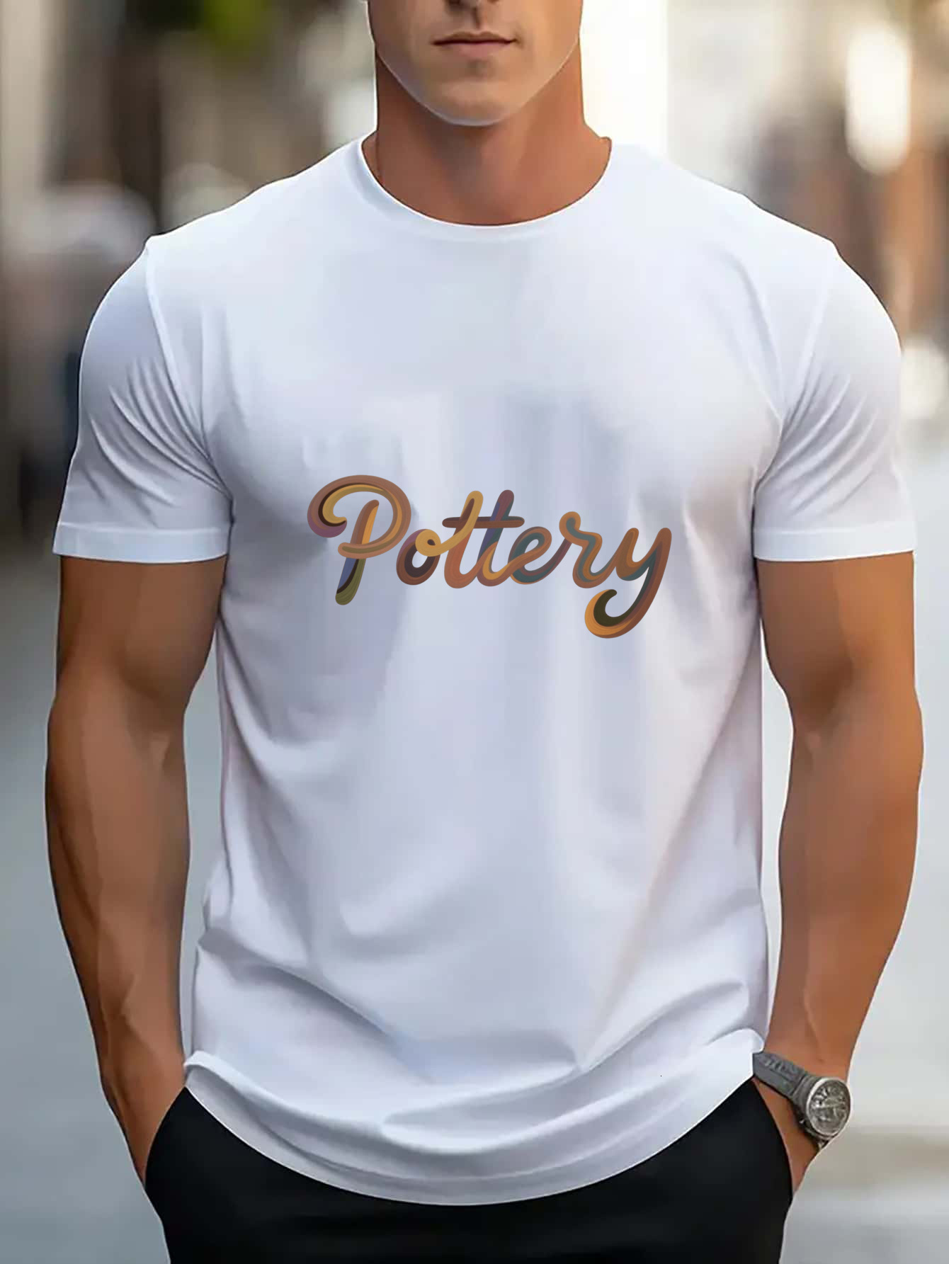 Vibe, White Short Sleeve T-Shirt with Colorful Street Photography Print, Fit Shooting Days, Perfect for Showing Photographer Charm Anywhere